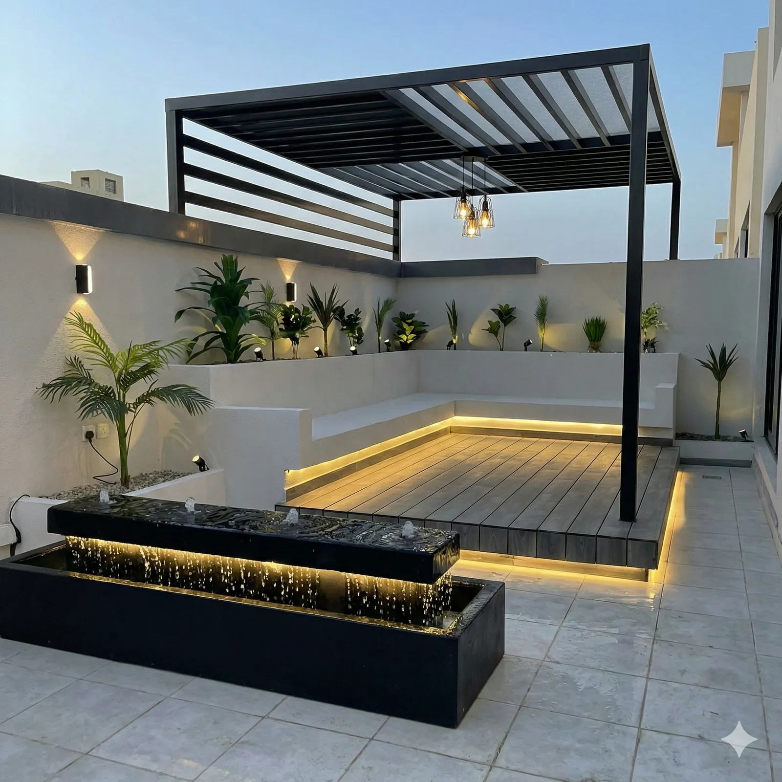 قبل التنفيذ - ساحة خارجية قبل تركيب الجلسة والمظلة في الرياض